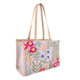 Grey Floral Embroidered Tote Bag