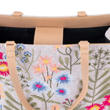 Grey Floral Embroidered Tote Bag