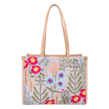 Grey Floral Embroidered Tote Bag
